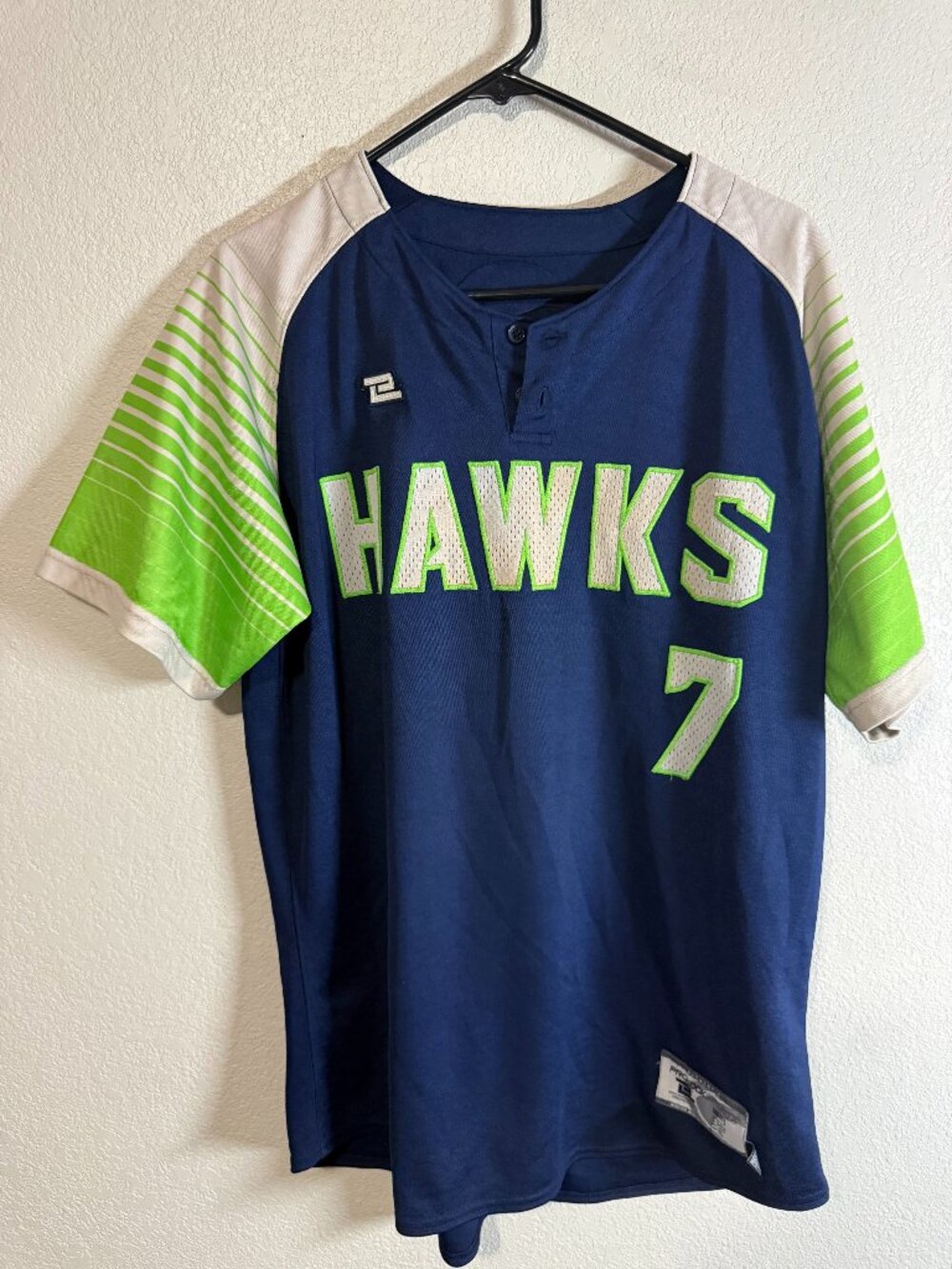 Prolook Sports Men's Navy Blue & Neon Green "Hawks 7" Athletic Jersey Large